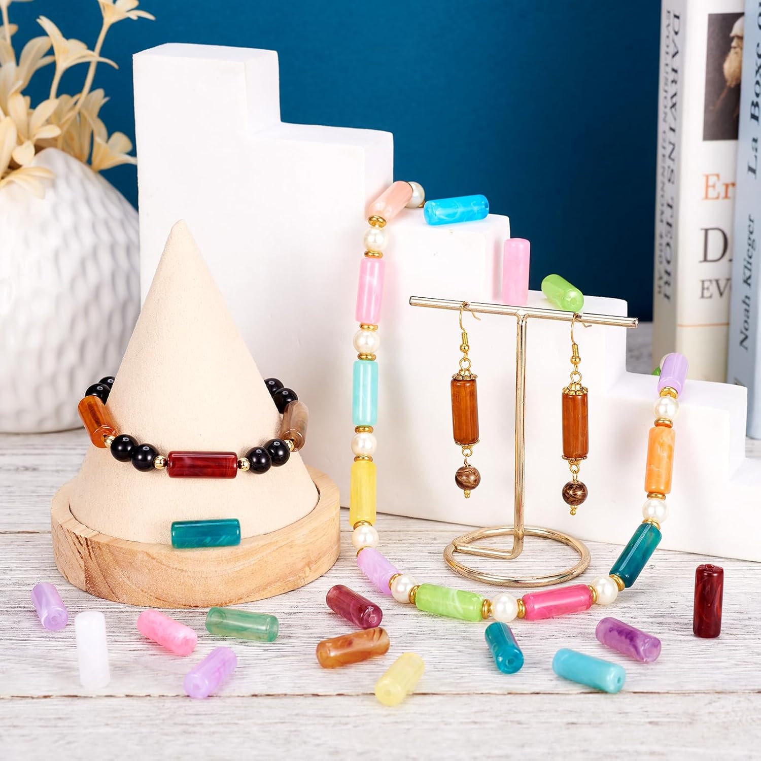 Pandahall 50pcs Column Imitation Gemstone 20x8mm Acrylic Beads Loose Spacer Beads Random Mixed for Jewelry Making - Image 3