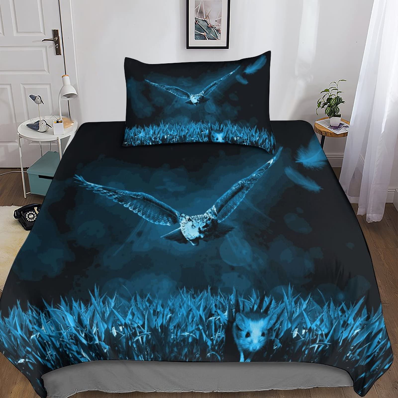 Ensemble de literie hibou 3D en microfibre douce et finitions haut de gamme