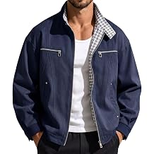 Bomber Jacket for Men Plaid Lined Long Sleeve Mock Neck Zip Up Jacket Y2K Vintage Cool Trendy Streetwear Fall Coat
