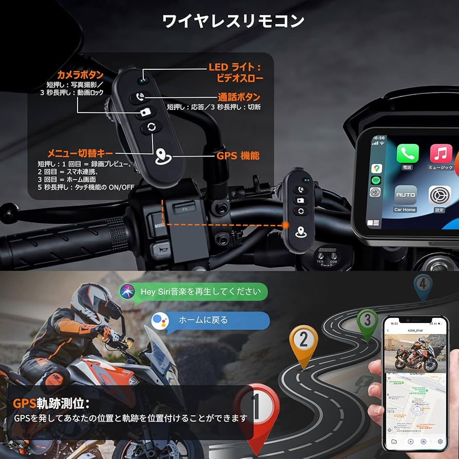 Amazon.co.jp: ATOVANKA 6.25 バイク用ドライブレコーダー Carplay
