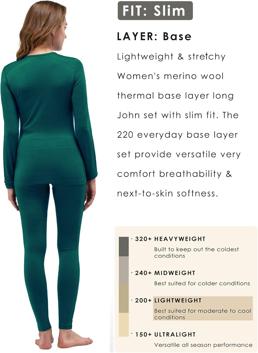 Merino wool base layer set womens Clearance
