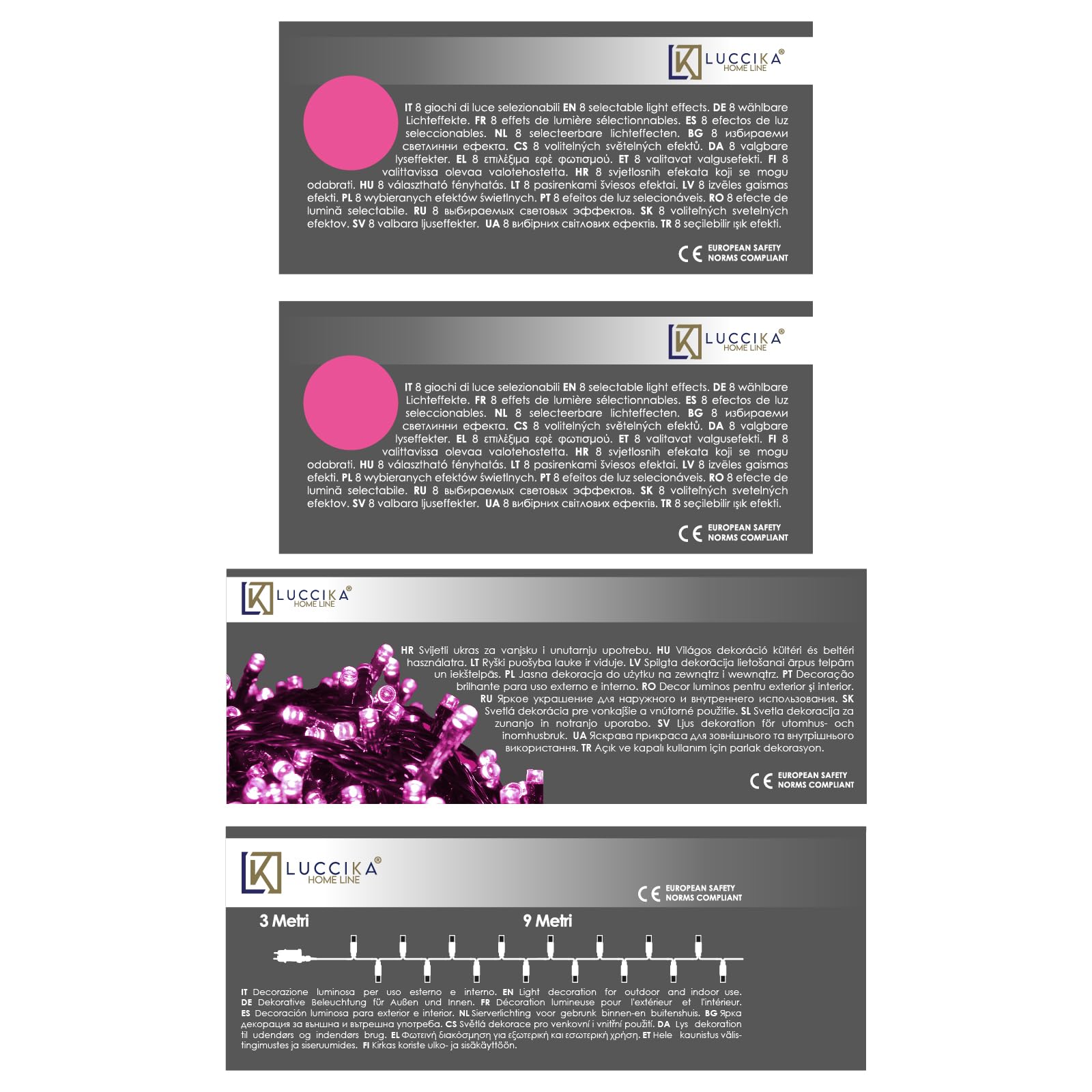 Luci LED Natalizie da Esterno/Interno, 5mm, Cavo Verde, 8 Modalità, Controller 31V con Memoria, IP44 (Rosa, 9M 180LED)