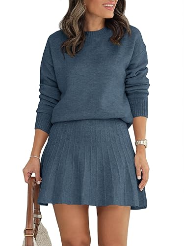 Tankaneo Womens Skirt 2 Piece Sweater Set Long Sleeve Crewneck