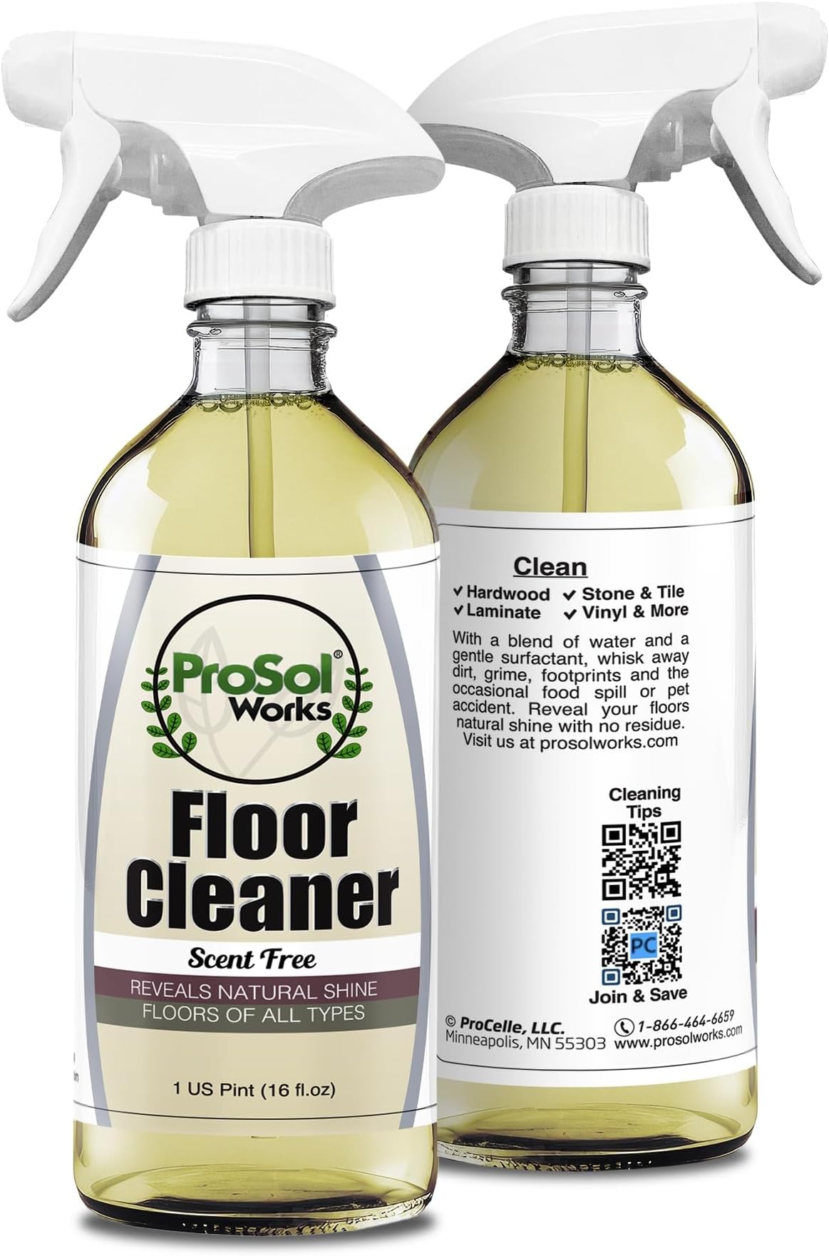 PROSOL WORKS Wood Floor Cleaner 16 oz - Floor Cleaning Spray Great for Various Floor Types Like Tile, Linoleum, Vinyl, Laminate Flooring & Hardwood - Surface Cleaner for Floors, Stain, Dirt & Grime