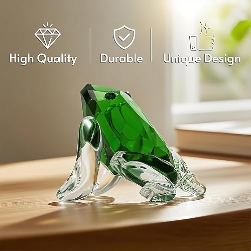 Miniatura 5 de H&D HYALINE & DORA Pequeña figura de rana de cristal colección pisapapeles centro de mesa adorno (verde)