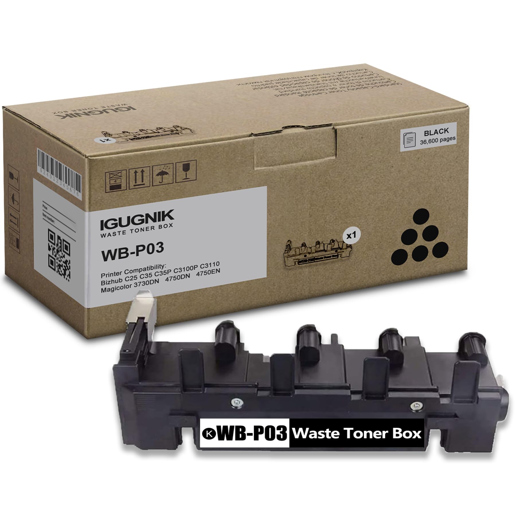 IGUGNIK 1 Pack WB-P03 Black Waste Toner Box Replacement for Konica Minolta WB-P03 Work with Bizhub C25 C35 C35P C3100P C3110 Magicolor 3730 DN 4750 DN