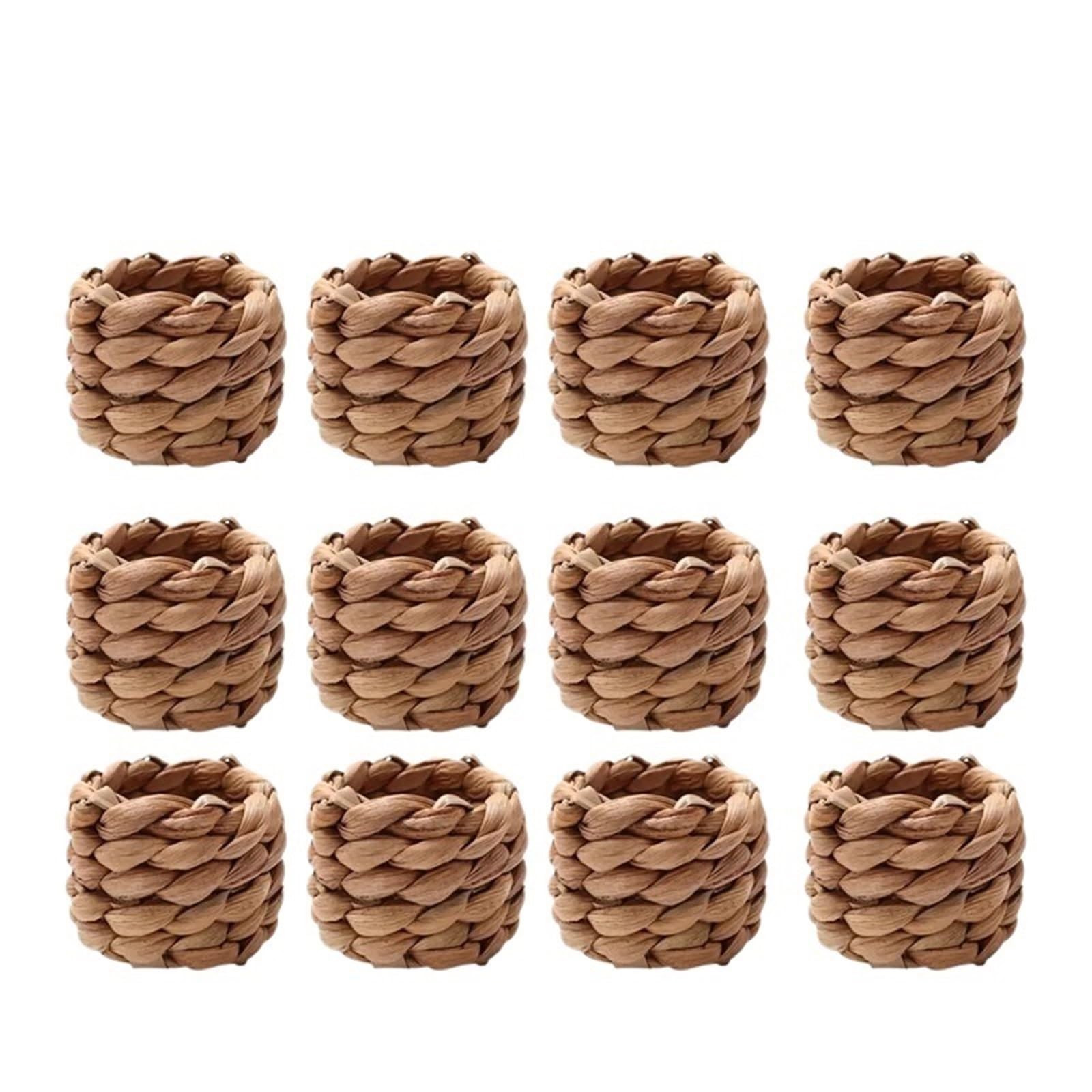 12PCS Handmade Water Hyacinth Napkin Rings Grass Woven Holders for Wedding Table