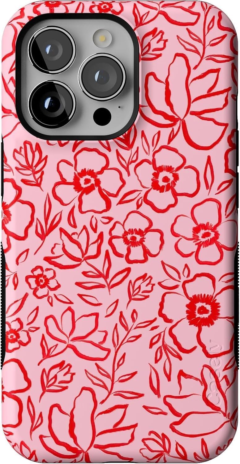 Casely iPhone 13 Pro Case | Blush Garden | Floral Doodle | Bold Protective Design | Compatible with MagSafe