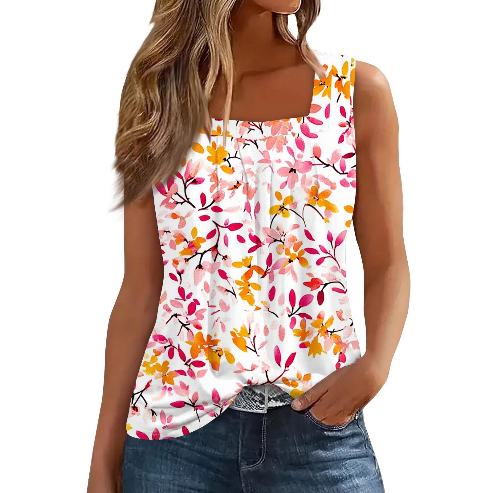 Womens Gradient Sleeveless Summer Casual Loose Fit Tank Top for Beach Travel and Daily Wear