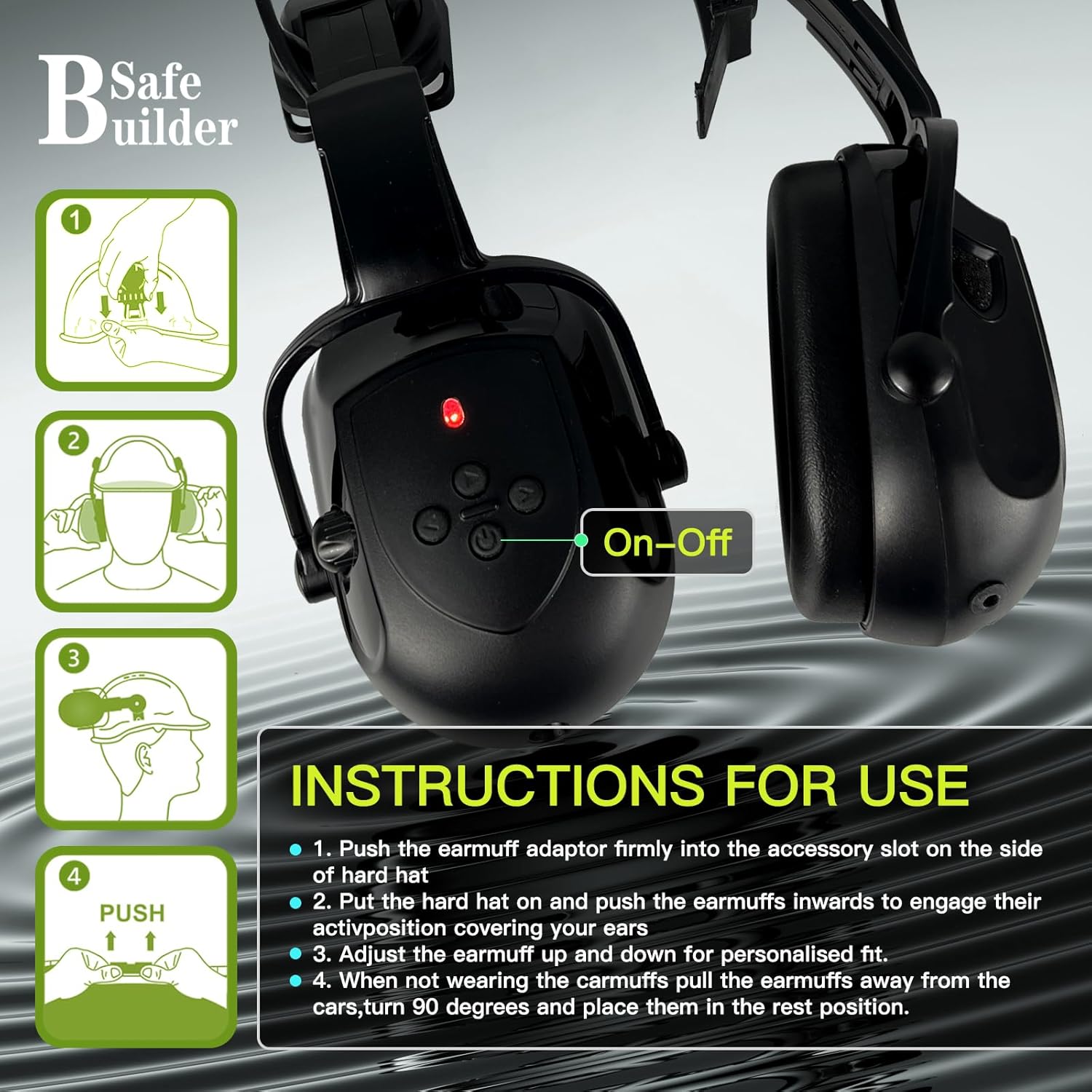 SAFEBUILDER Safety Helmet with Visor Bluetooth Ear Muffs SNR 26dB Hard Hat with Visors Mounted Ear muff Hardhats Vented ANSI Z89.1 OSHA