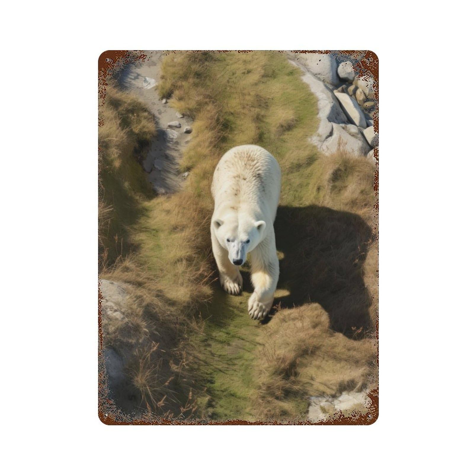 Rust Effect Polar Bear in Grass Vintage Rust Metal Sign 15.7"x11.8", Classic Wall Plaque for Shed, Workshop And Garage Wall Decor