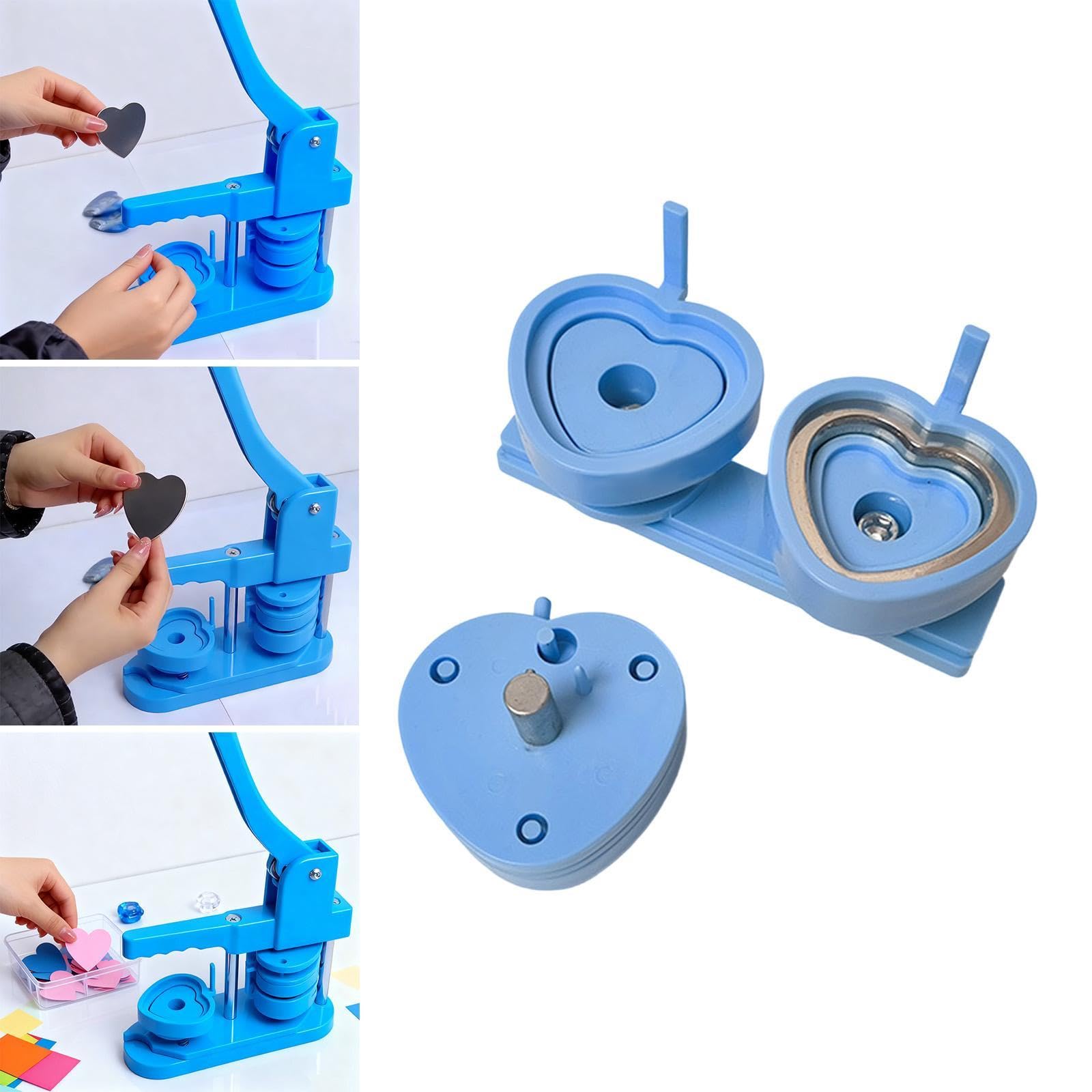 predolo Máquina para Hacer Insignias, Pins Y Botones, Modelo de Troquel Intercambiable, Accesorios para Máquina de de Insignias con Forma de Corazón, Azul Claro