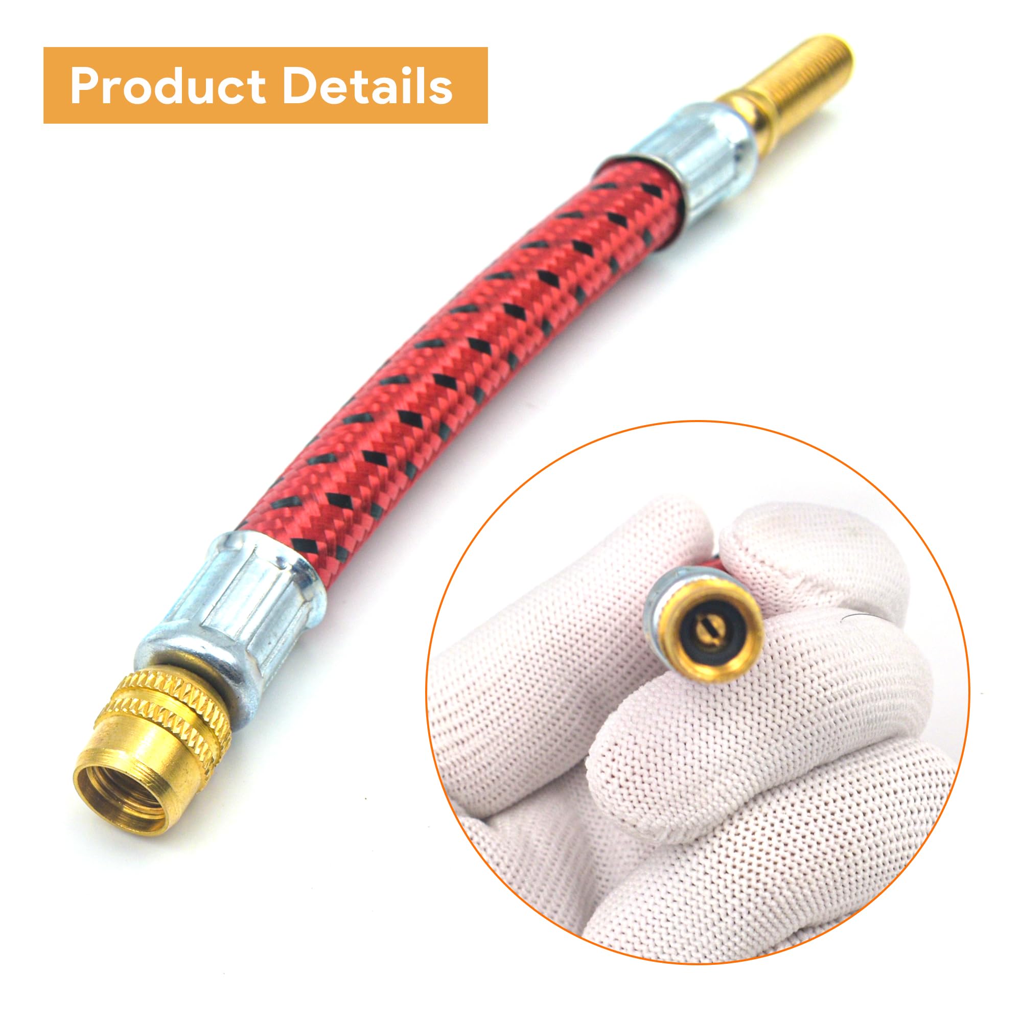 Huybaa 2PCS Prolunga Valvola Pneumatici in Gomma e Rame 136mm + Tubo Flessibile per Pompa Mini Gonfiaggio 11cm - Adattatore per Bici, Auto, Moto, Scooter