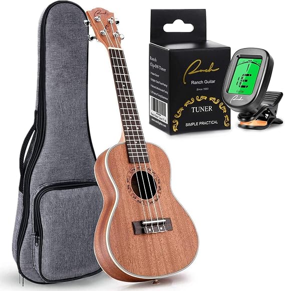 Ranch Left Handed Tenor Ukulele 26 inch Professional Wooden Ukelele Instrument with Padded Gig Bag - Clip On Tuner for Acoustic Electric Guitar Ukulele Violin Bass Banjo Chromatic - Classical Black