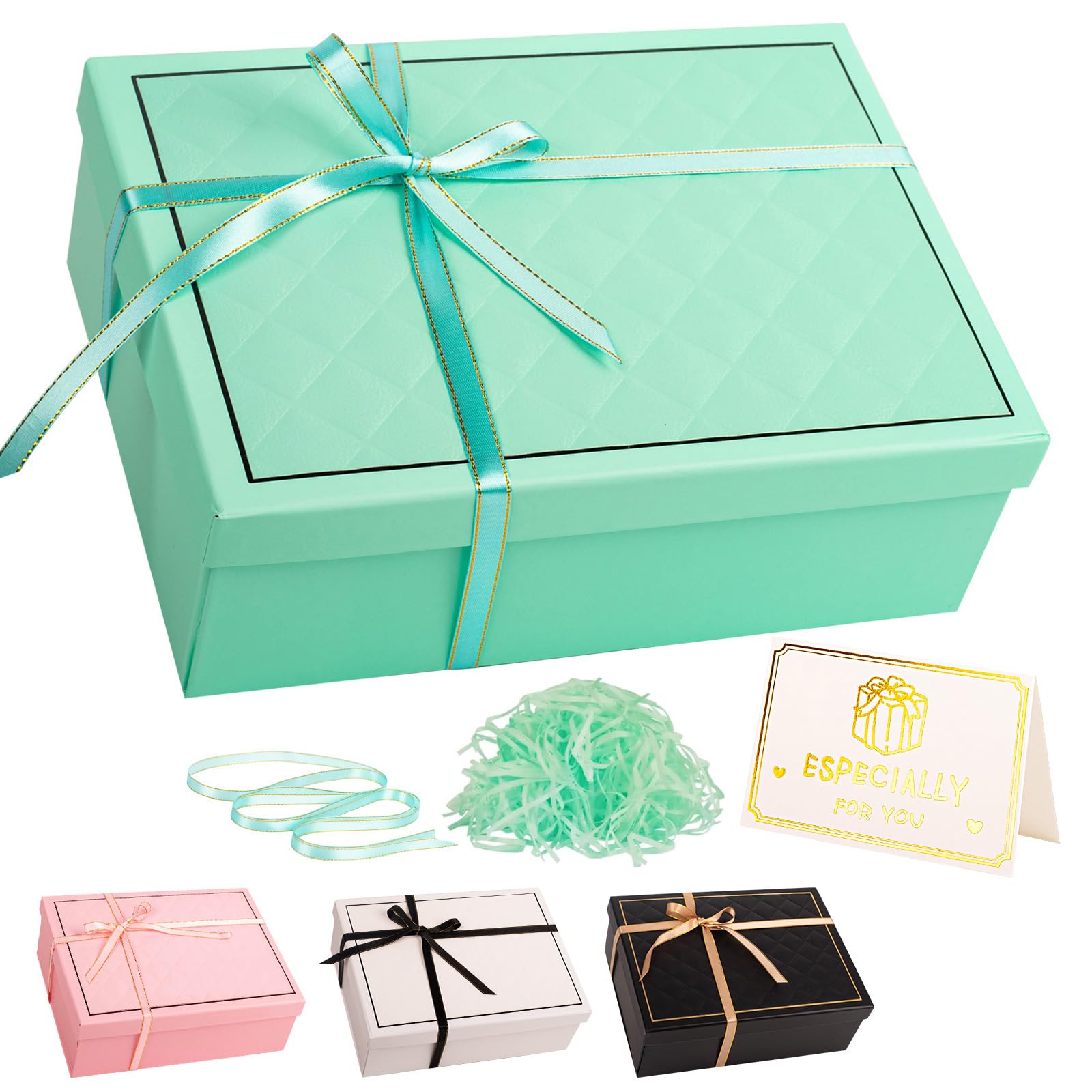 Luxury Green Gift Box with Lid 25x18x9cm Medium/Large Empty Gift Boxes for Presents, Gift Box for Birthday Valentines Day Christmas Wedding Bridal Present Box with Ribbon Girls Her Women