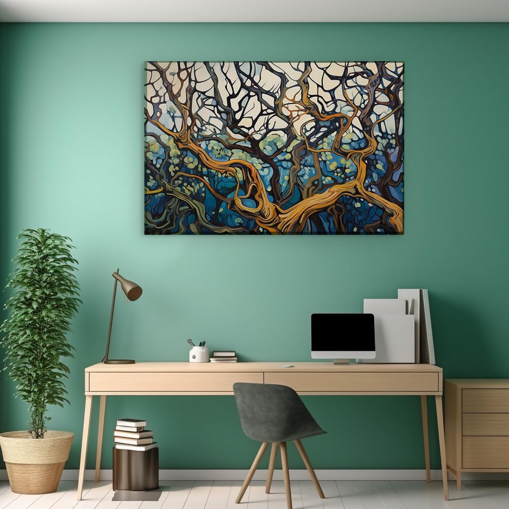 Canvas for Living Room. Entangled Dreamscape: Mystical Branches in Hues of Night and Earth, 27 x 18 inch Canvas Wall Art - Contemporary Masterpieces - Inspirational Office Decor