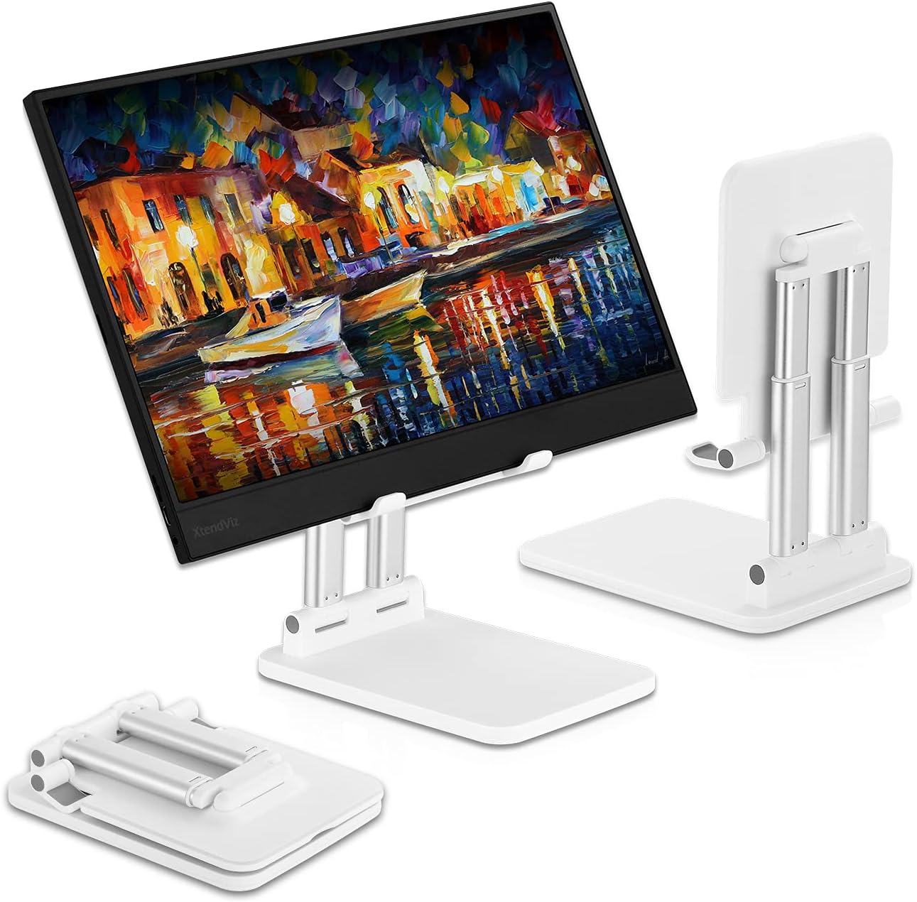 Pepper Jobs SSS-T6 (Solid Sturdy Stand) 2023 Foldable Extendable & Adjustable Stand for Tablet/Portable Monitor/Laptop. Dual-Pole Support. Ideal to Hold 12 to 17 inch Larger Size Devices (White)