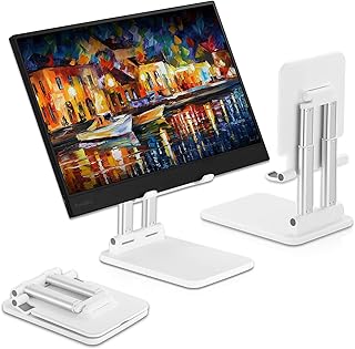 Pepper Jobs Tablet Holder Solid Sturdy Stand, Dual Tube Foldable for Tablet Holder Stand, Universal Tablet Stand, Portable Monitor Stand Adjustable Height and Viewing Angle Extremely Stable (White)