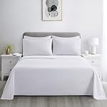 Marina Decoration Home Bedding Bedroom Essentials Bedsheet Ultra Soft Silky Deep Pocket Solid Cooling Rayon from Bamboo All Season 6 Pieces Sheet Set with 4 Pillowcases, White Color Double/Full Size
