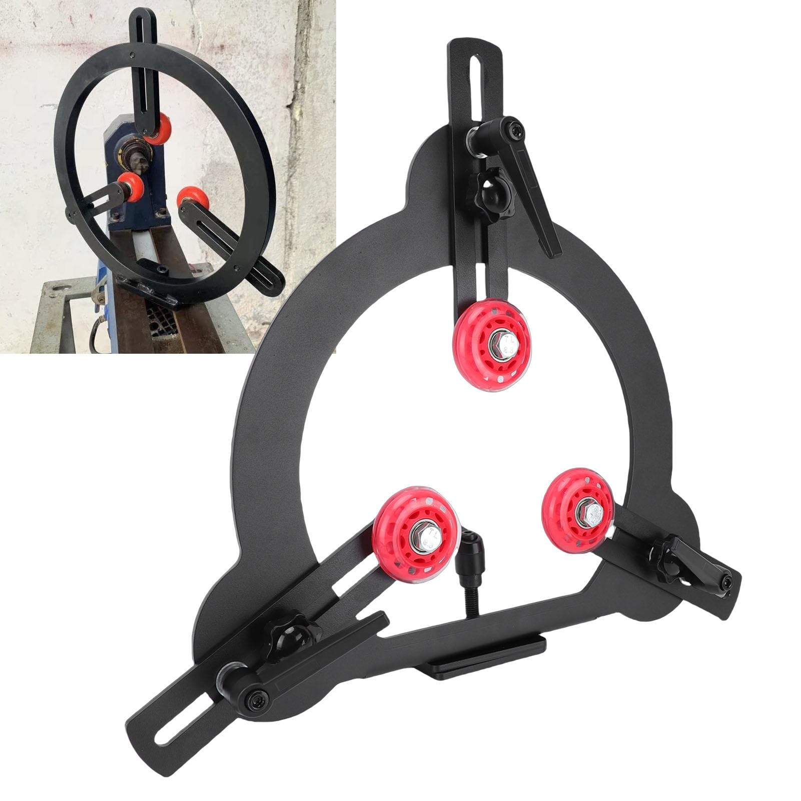 Luneta Redonda, Luneta Ajustable de 3 Puntos con Rodillos Recubiertos de Goma Marco de Acero para Torno Oscilante de 12 Pulgadas Husillo Torneado de Madera Diseño de Rodamiento