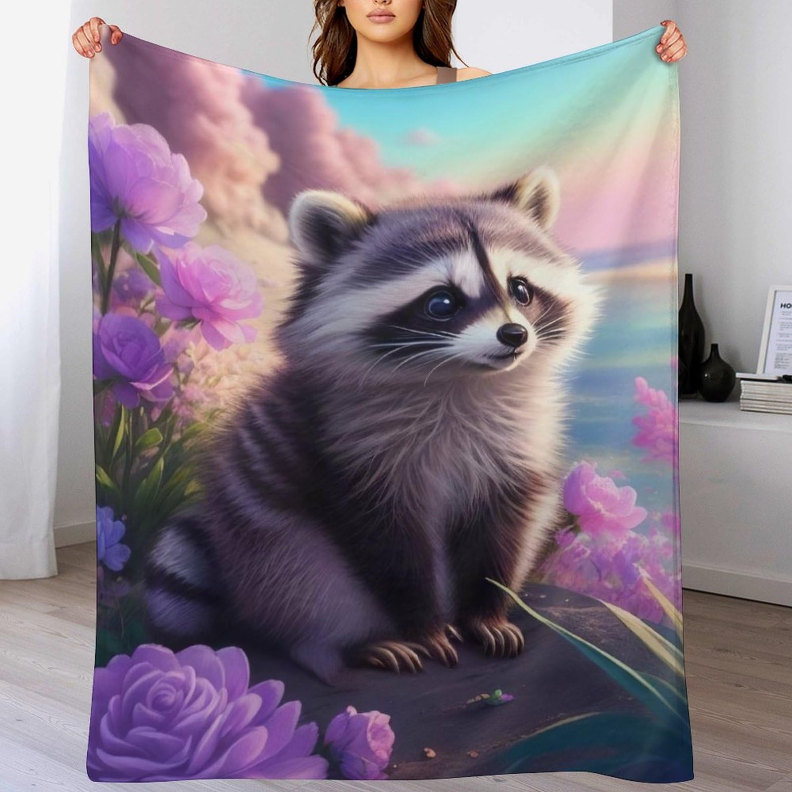 Couverture canapé chaude à motif raton laveur pour vos soirées cocooning au salon