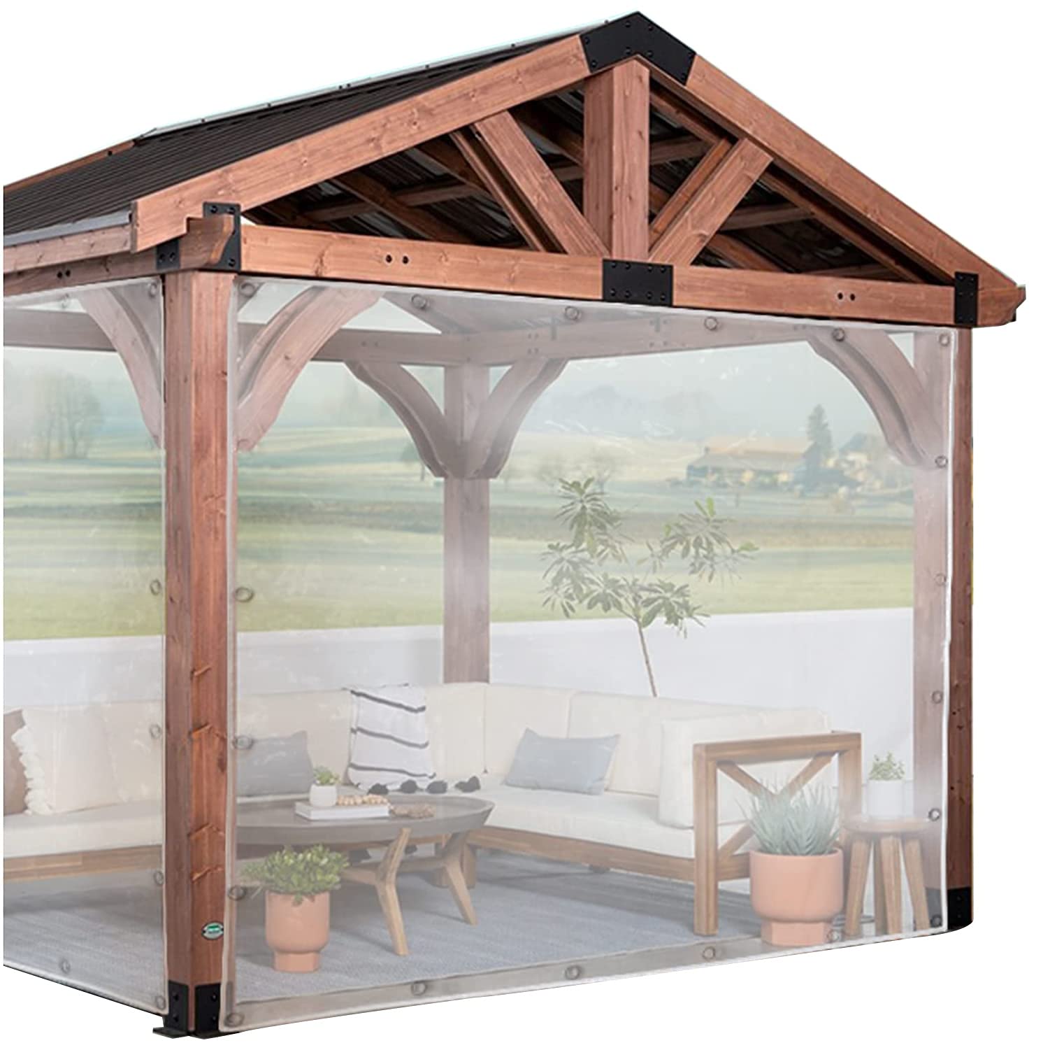 Rideau PVC pergola transparent 4x2.5m bâche imperméable extérieure avec œillets
