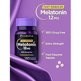 Carlyle Melatonin 12 mg Fast Dissolve 180 Tablets | Drug Free | Natural Berry Flavor | Vegetarian, Non-GMO, Gluten Free