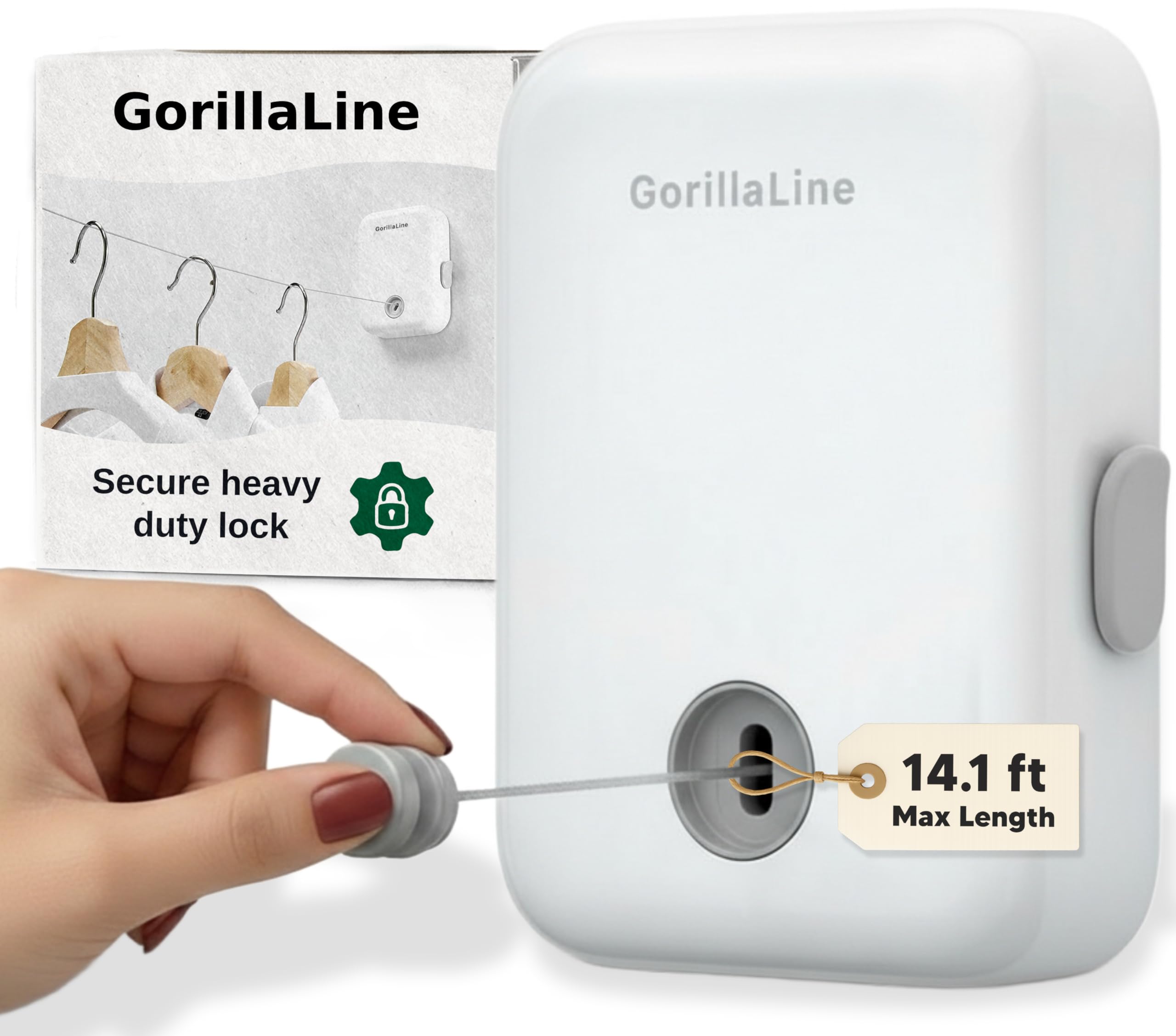 GorillaLine - Retractable Clothesline Indoor Outdoor Clothes Line | Heavy Duty Clothes Drying Laundry Line | Wall Mounted Drying Rack Clothing Line