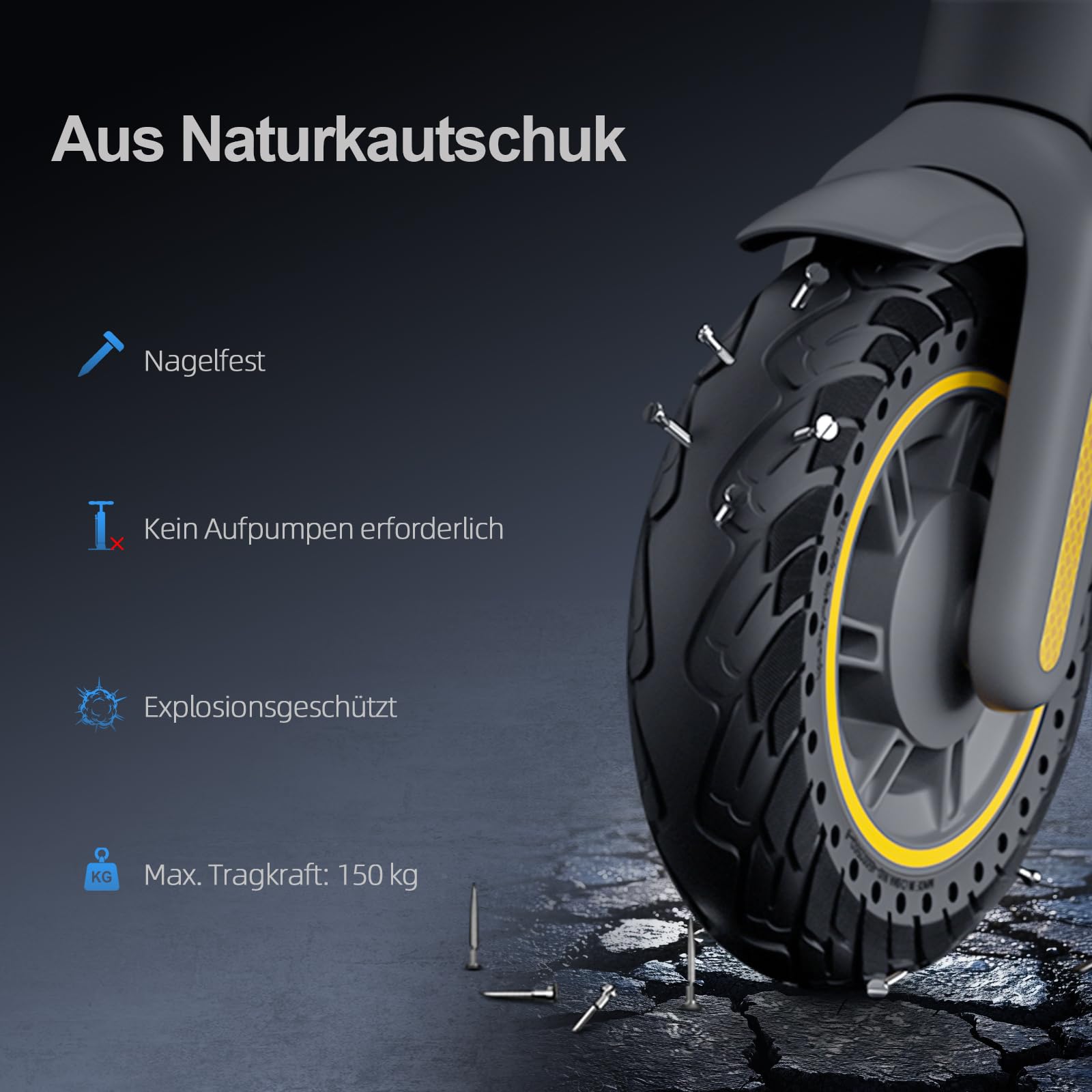 60/70-6,5 Vollgummireifen für Ninebot F2 Pro D/E3 Pro D,10x2,5 Solide Reifen für Ninebot Max G30/G30 D2/Xiaomi 5 Elektroroller 10 Zoll Vorne oder Hinten Wabenreifen Anti-Rutsch Pannensicher