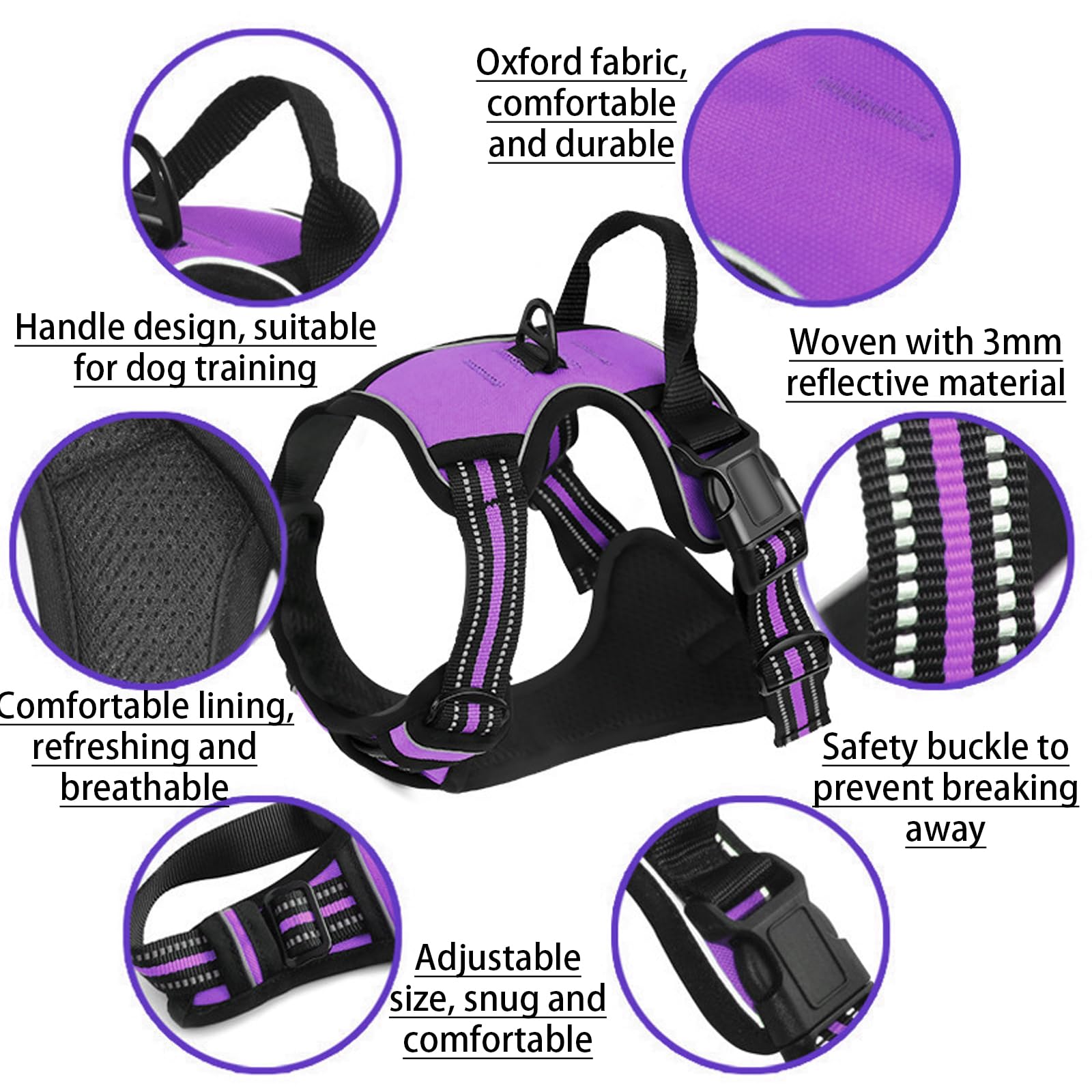 DKDDSSS Harnais Chien No Pull, Harnais Anti Traction pour Chien, Moyen, Violet M