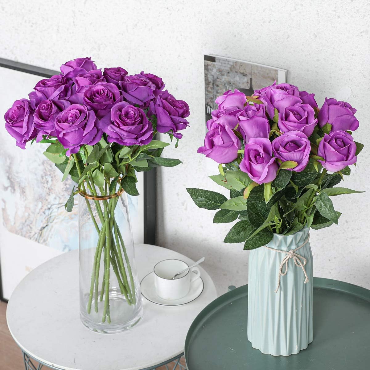Hawesome 12PCS Artificial Silk Flowers Realistic Roses Bouquet Long Stem for Home Wedding Decoration Party (Purple 1) - Image 3
