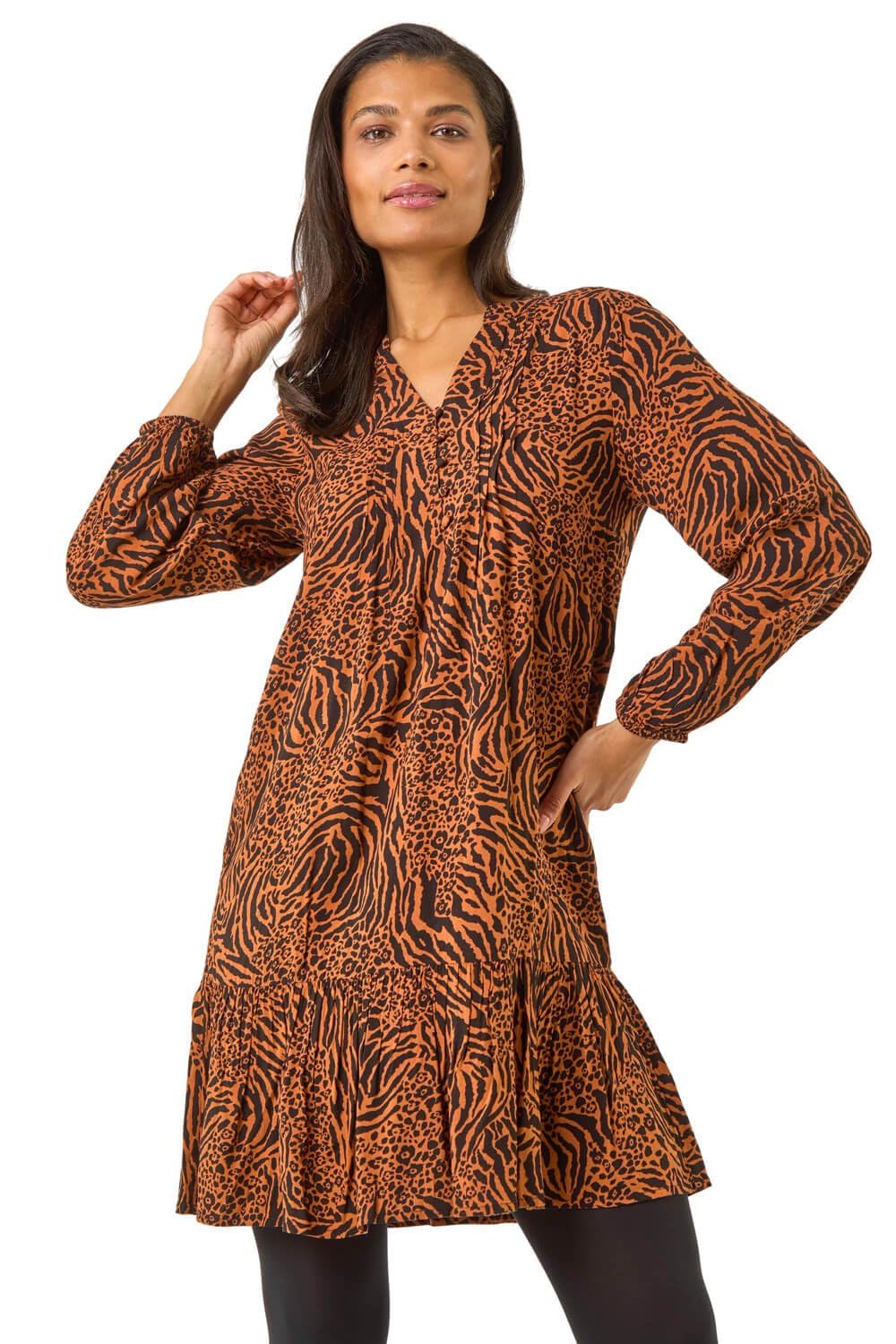 Roman Originals Women's Rust Smock Dress For Uk Cotton Summer Embroidered Frilled Tiered Casual Beach Cruise Holiday Cocktail Party 3/4 Sleeve Pull On Gathered Skirt