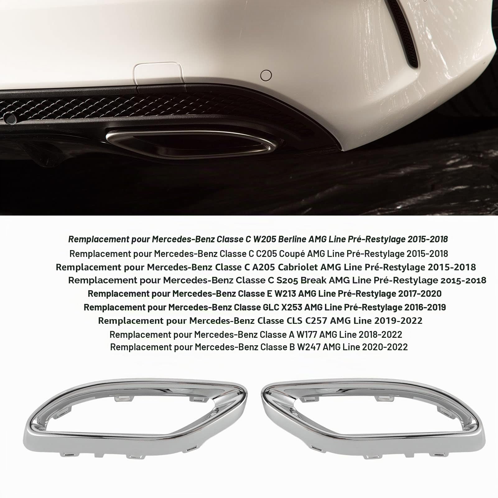 Garniture de Gorge de Queue D'automobile, Garnitures de Couvercle D'échappement en Chrome Brillant pour A B C E GLC CLS-Class W177 W247 W205 W213 X253 C257