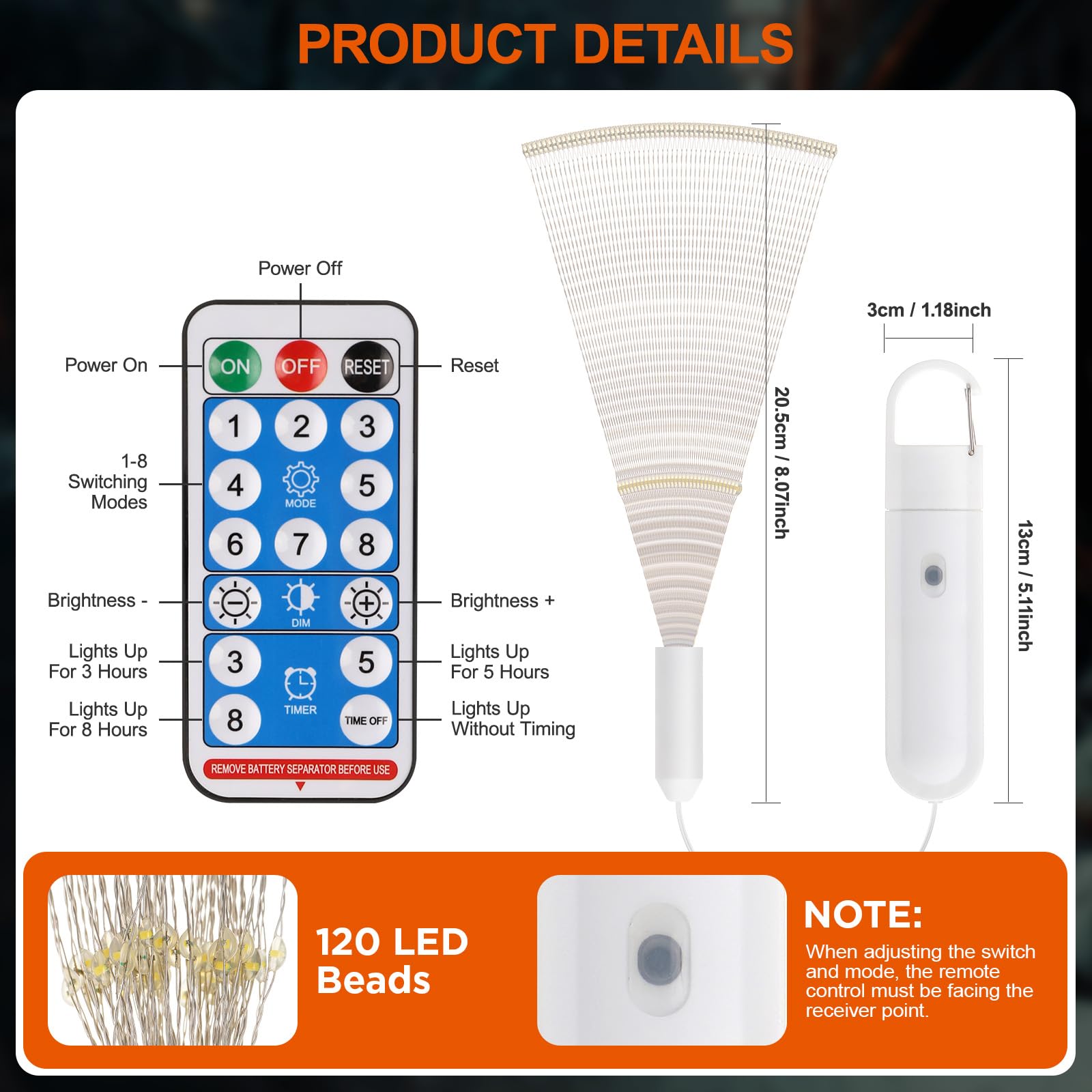 Fuochi d'artificio Luci, USB Luci Alimentato con Telecomando, 8 pezzi 8 Modalità Filo di Rame Luci Stringa per Decorazione di Giardino di Festa di Nozze
