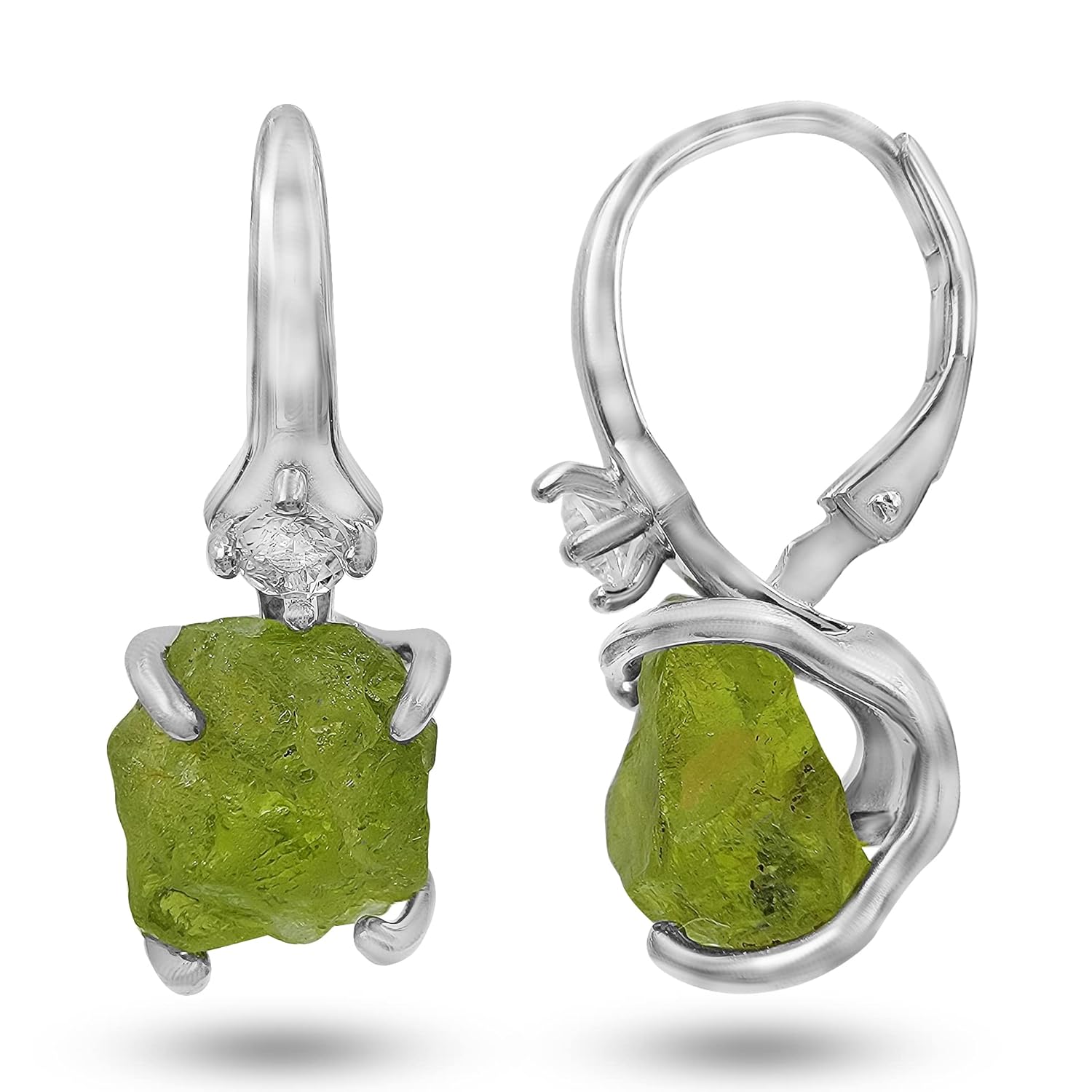 Real Raw Peridot Crystal Drop Earrings Real Gold August Birthstone gift for her Anniversary Christmas Mothers day Birthday Gift, Uniquelan Jewelry (peridot, white-gold)