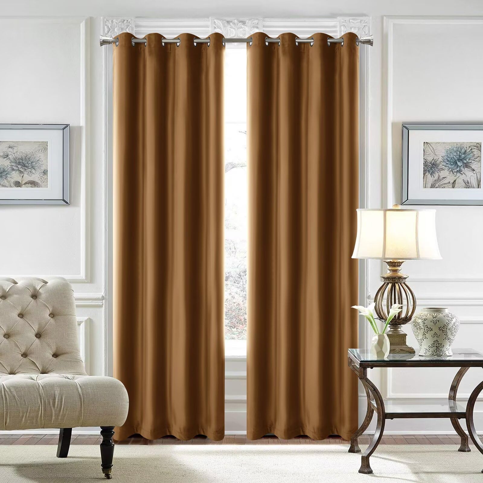 SSWH Blackout Curtains for Bedroom, Thermal Insulated Eyelet Curtains, Solid Colour Window Drapes for Living Room Privacy Protection(Size:84" W x 96" L(2 Panels),Color:Yellow)