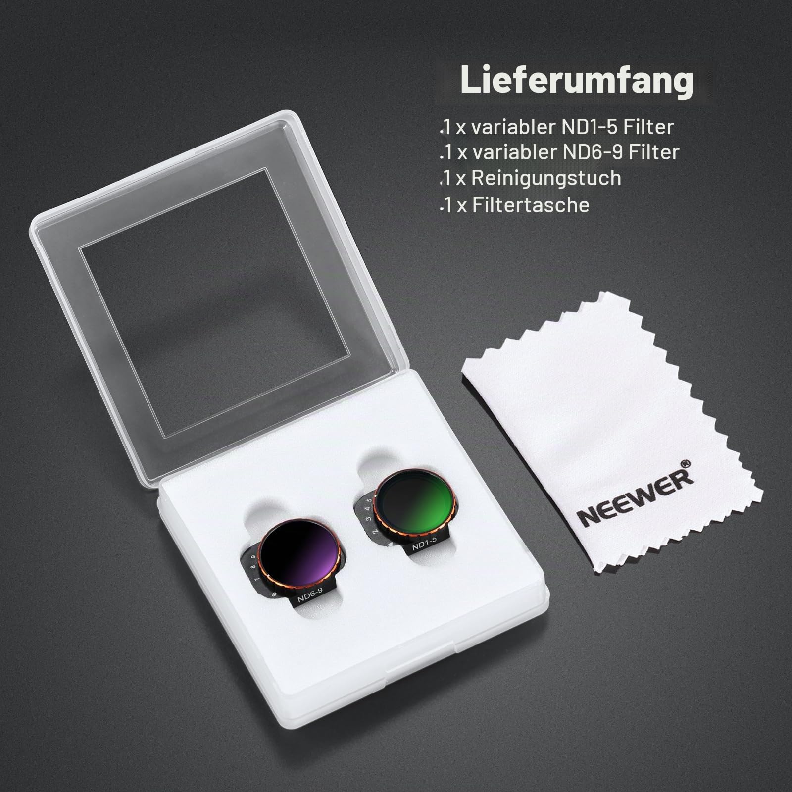 NEEWER Variables ND Filter Set, kompatibel mit DJI Mini 3 / Mini 3 Pro, ND2-32 + ND64-512, mehrfach beschichtete HD Objektive für Drohnenkameras, Zubehör für Luftaufnahmen und Videografie