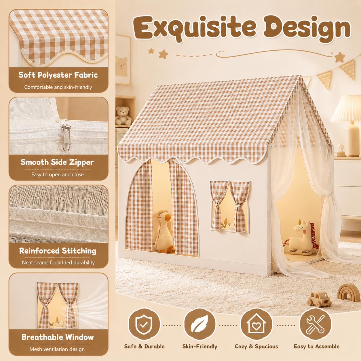 Tente de Jeu Enfants, Tente Enfant Interieur, Maison de Tente de Jeu, Tente Enfant Cabane, Grande Princesse Maison de Jouets avec fenêtres pour garçons et Filles