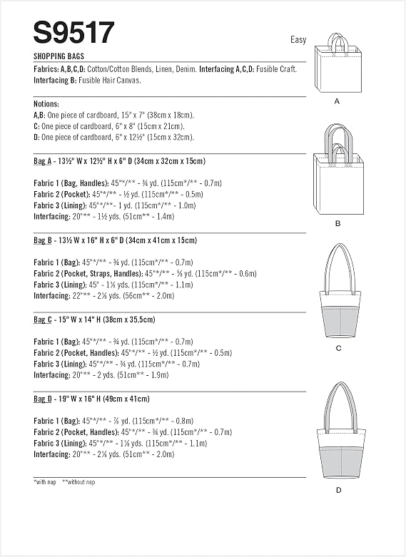Simplicity S9517 Reusable Tote Bag Sewing Pattern, One Size