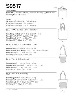 Simplicity S9517 Reusable Tote Bag Sewing Pattern, One Size
