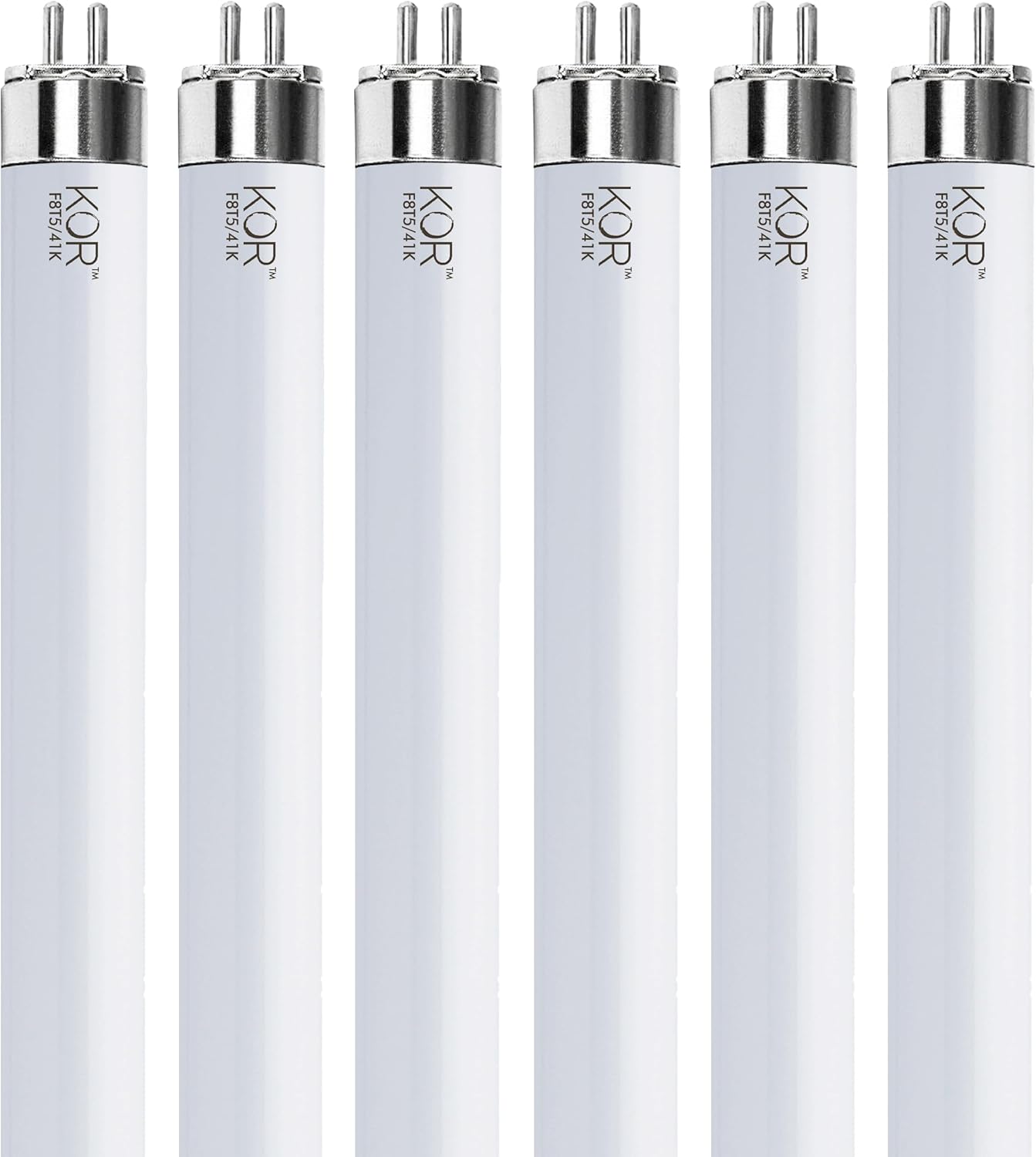 KOR F8T5/CW Fluorescent Tube Light Bulbs, 8W, 4100K Cool White, 6-Pack | Bi-pin G5 Base, 12-inch Length for Under-cabinet and Display Lighting, 120V