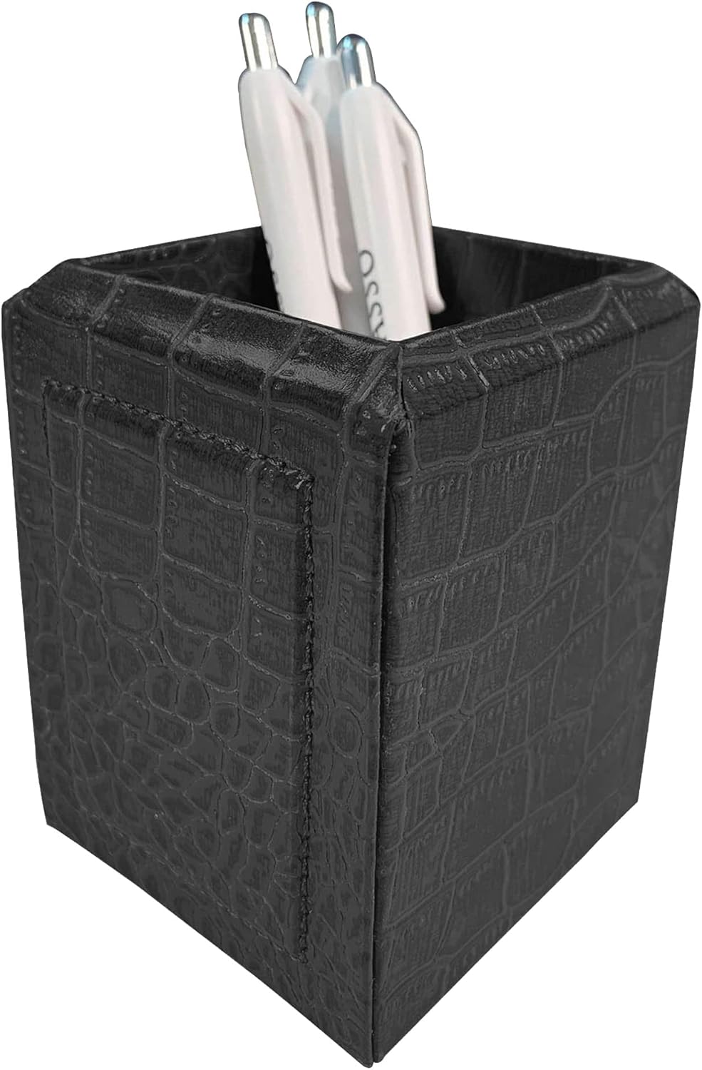 Dacasso Black Crocodile Embossed Leather Pencil Cup