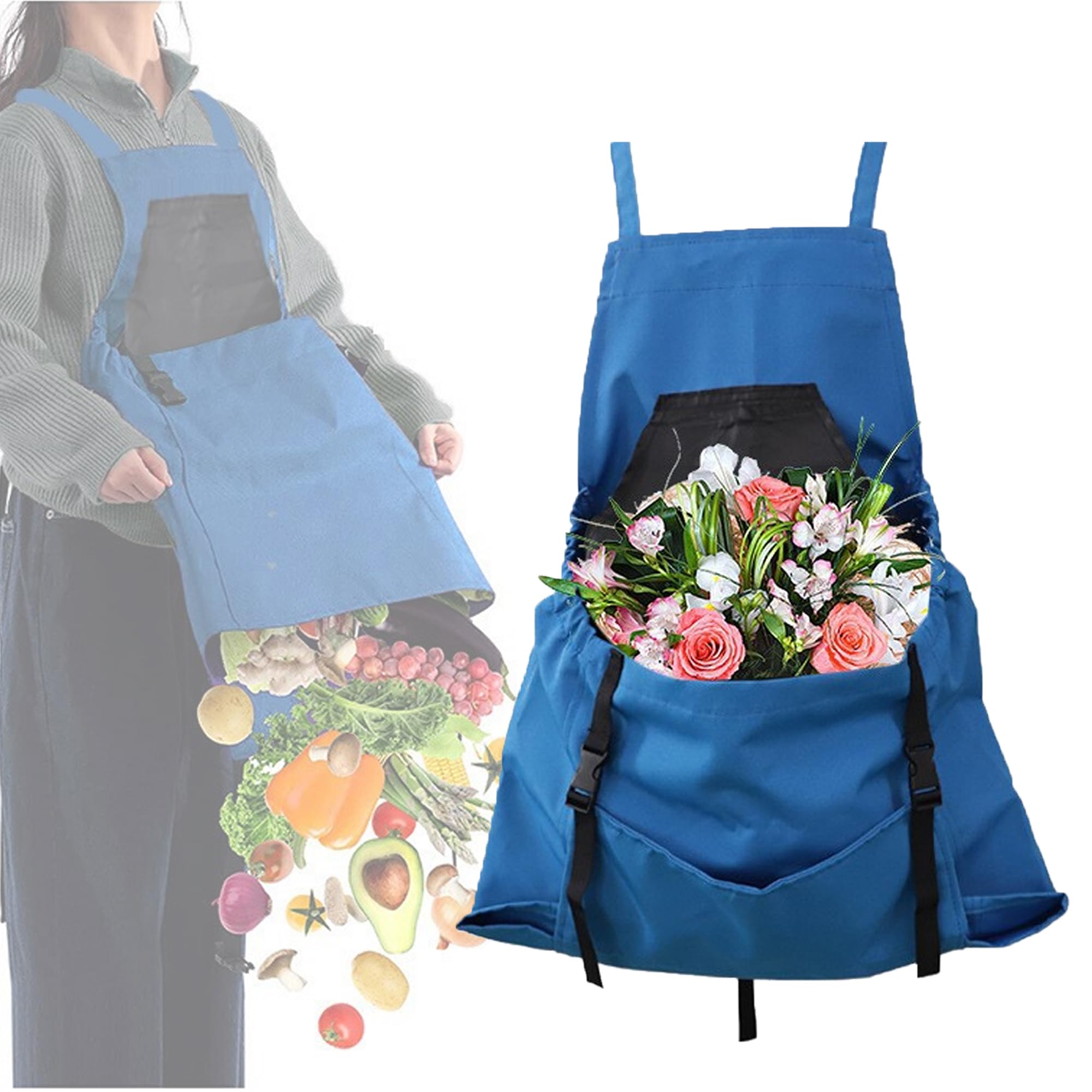 Bolsa De Recogida De Frutas Del Delantal, Azul Delantal De Jardinería, Bolsillo De Liberación Rápida Para Huerto y, Bolsa Para Recoger Frutas, Verduras, Bayas, Bolsa Para Recoger Jardín