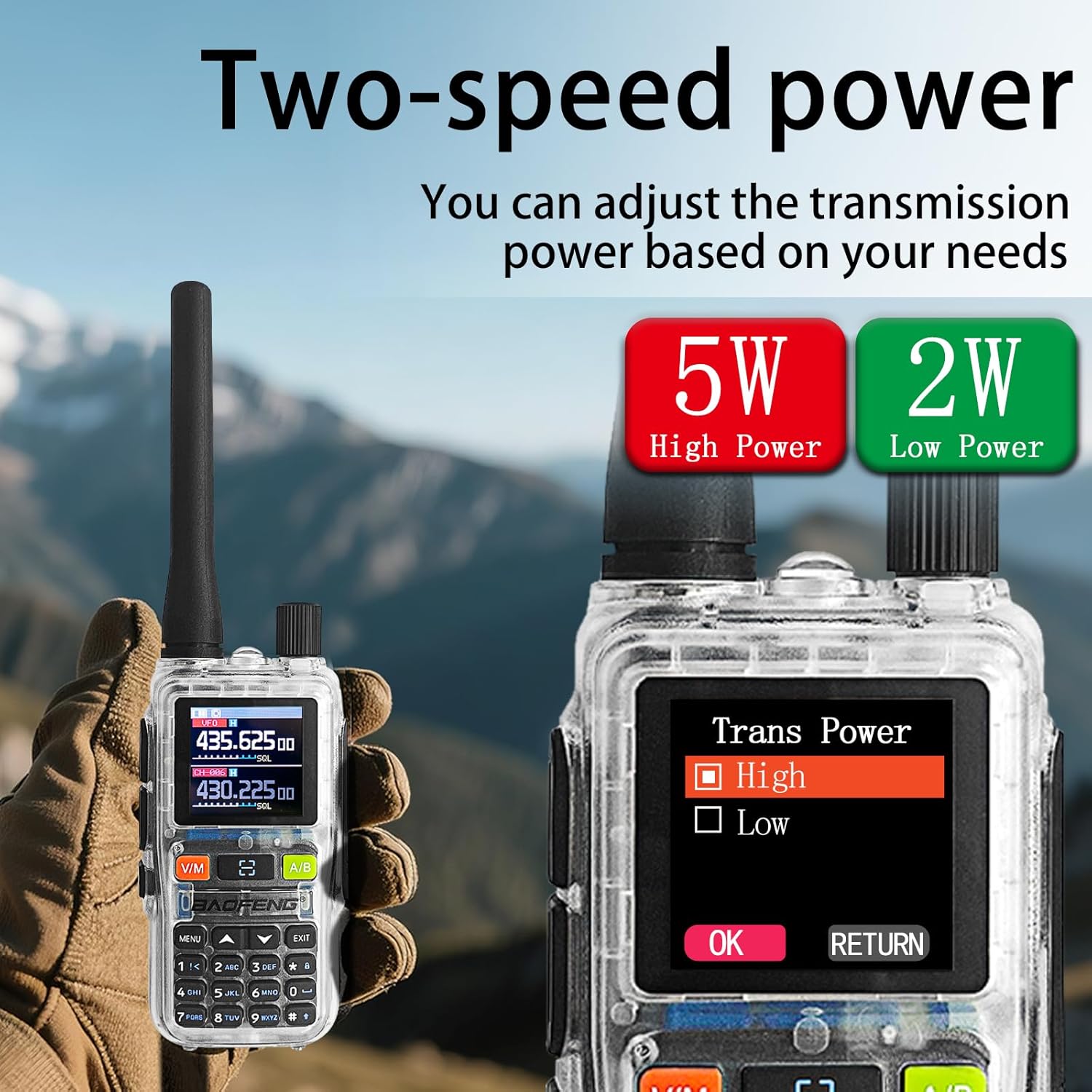 BAOFENG UV-5R Mini Radio showing Dual-Frequency Standby