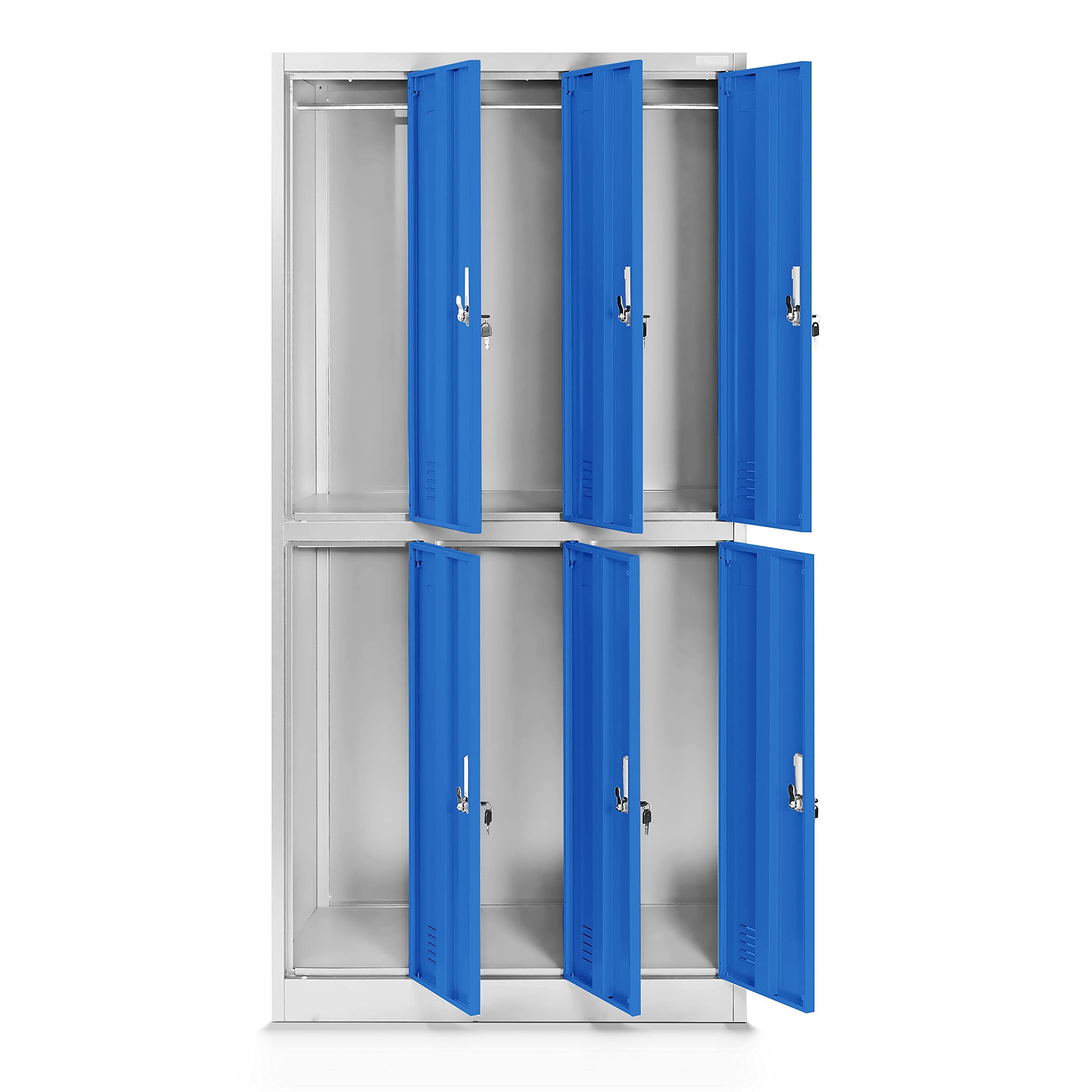 Jan Nowak Casier vestiaire 3B2A Armoire Metallique 6 Compartiments Revêtement en Poudre 185 cm x 90 cm x 45 cm (Gris/Bleu)