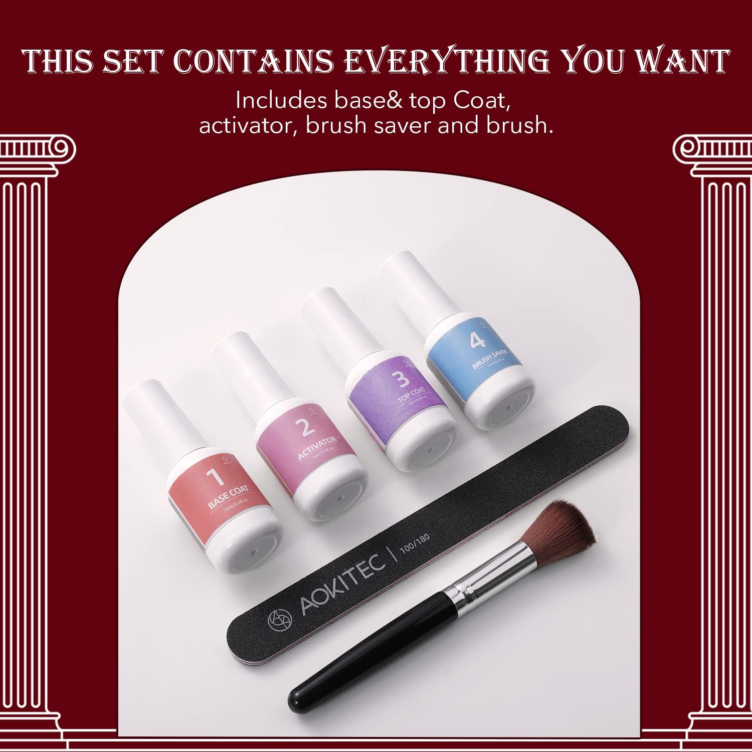 Aokitec Set di 14 smalti in polvere per unghie, 8 colori, collezione Fatal Kiss, polvere acrilica per immersione e liquido, con base e top coat, attivatore per pennelli, per french nail art, manicure,