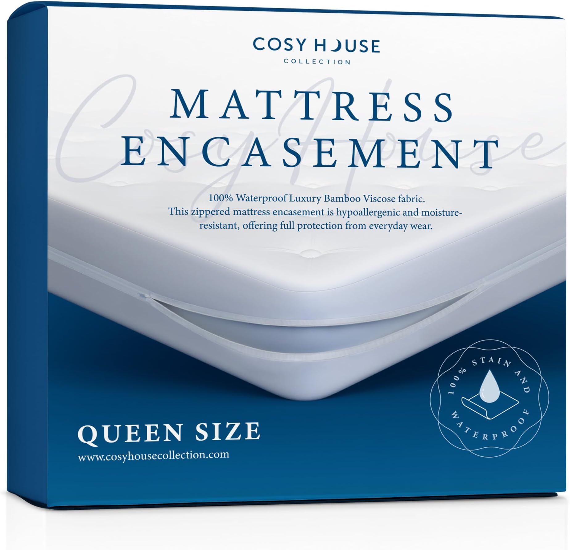 Cosy House Collection Luxury Zippered Mattress Encasement - Master Bedroom Essentials - 100% Waterproof - Rayon Derived from Bamboo - Ultimate Noiseless Comfort & Cooling (Queen)