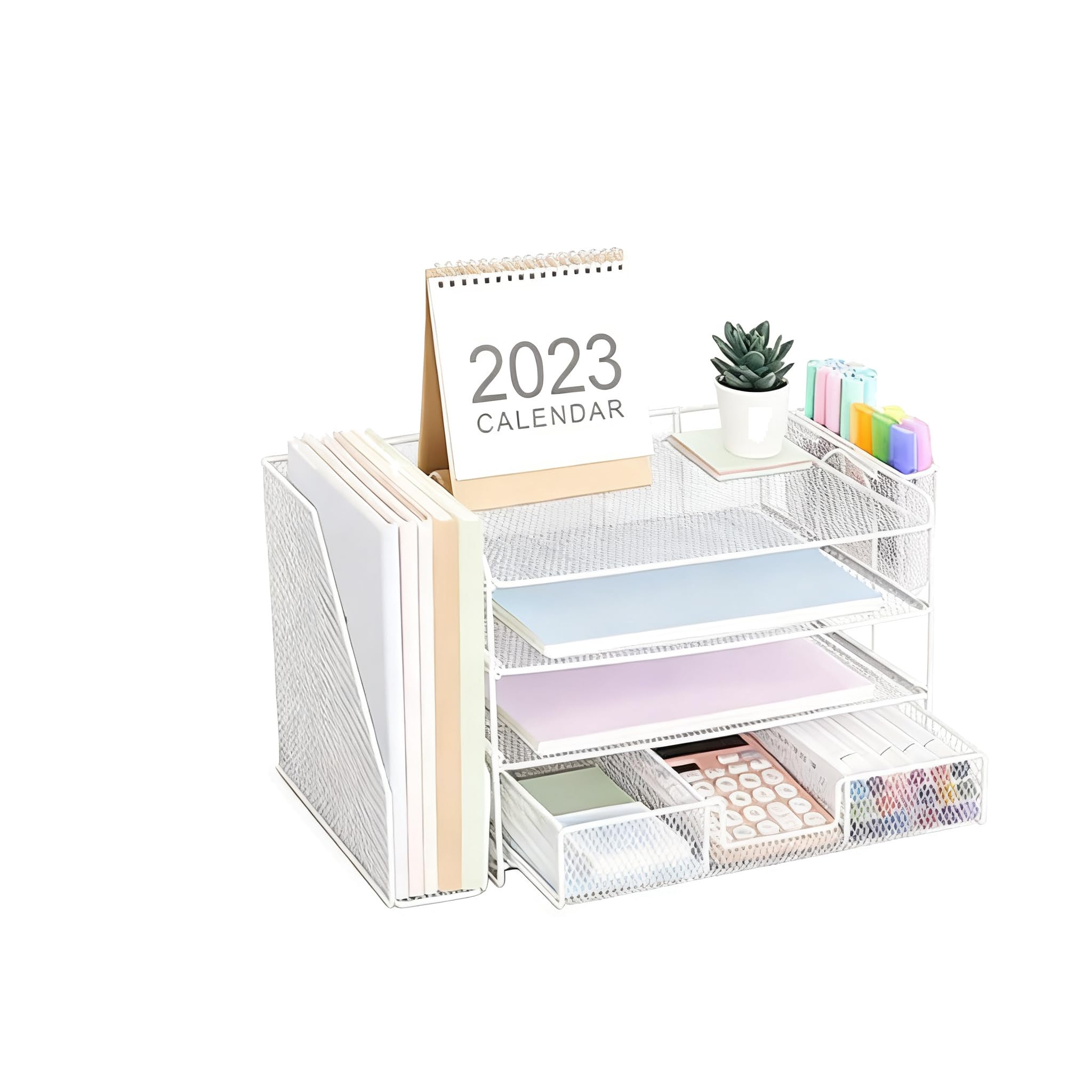 YIXANNX Multi Tier Organization Desk File Rack Metal File Organizer, white