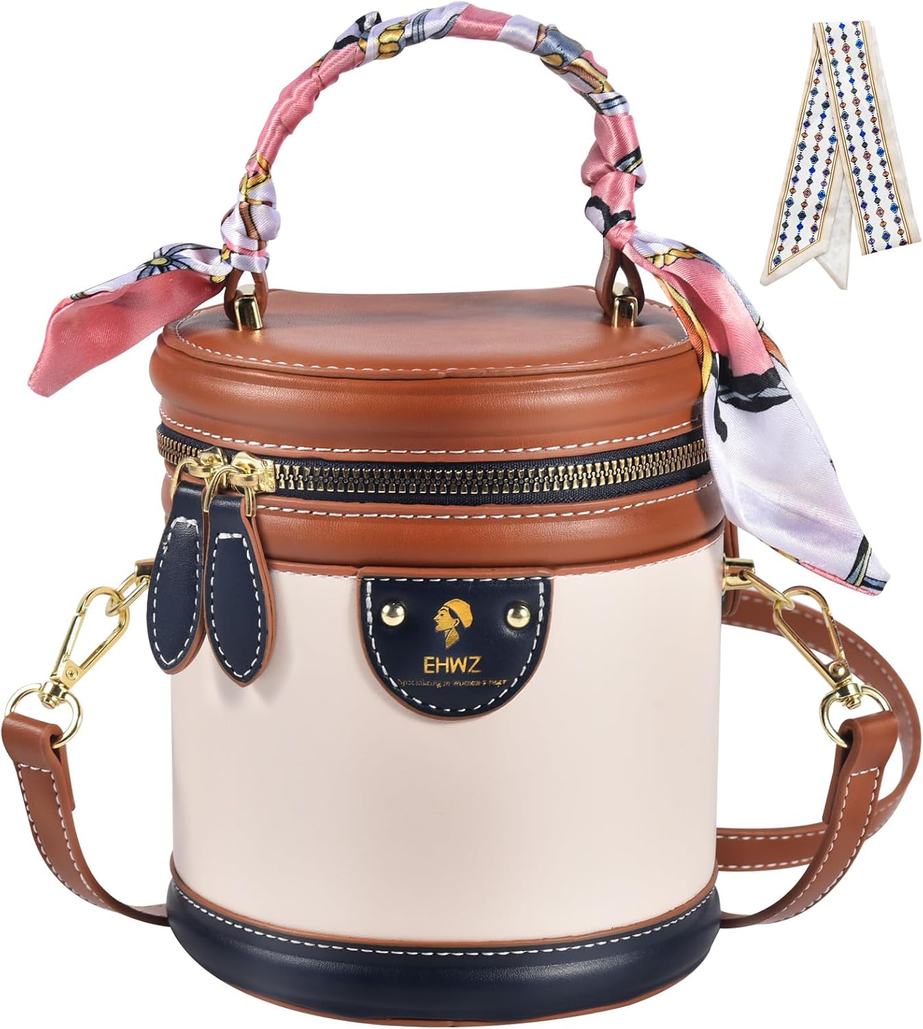 2025 Colorblock Bucket Bag for Women,Retro Crossbody Bags for Women Female PU Leather Color Contrast Cylinder