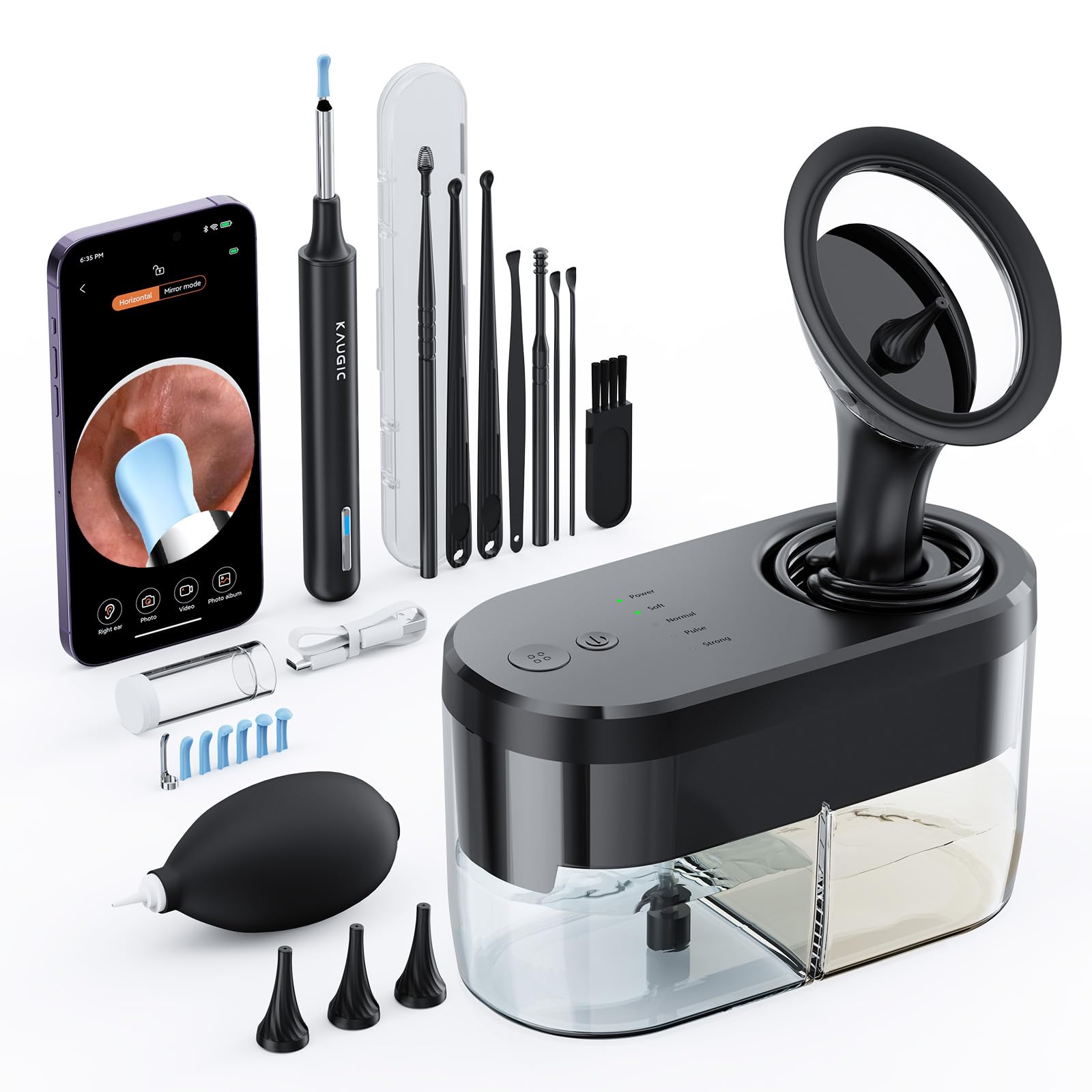 Ear Wax Removal Tool Camera - FSA/HSA Eligible Ear Irrigation Flushing System & Ear Cleaner with Camera 1080 HD, Ear Flushing Kit for Adults with One-Piece Waste Tank, Earwax Removal Kit Grey XL
